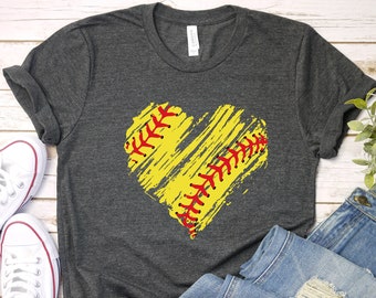 Distressed Softball Heart T-Shirt: Baseball Mom Shirt