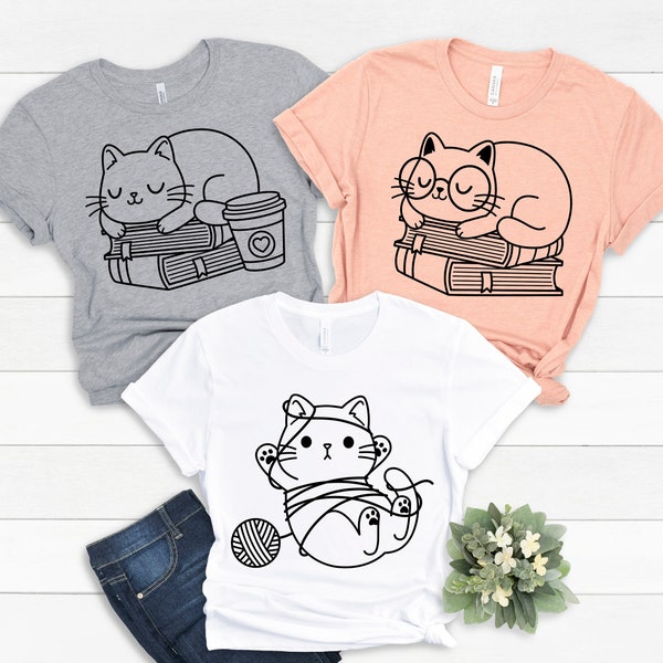 Cat Mom Shirt, Cat Lover Tee, Cute Book Cat Shirt, Floral Book Shirt, Funny Cat Shirt, Reader Bookish Tee, Cat Themed Gifts For Women, Gifts