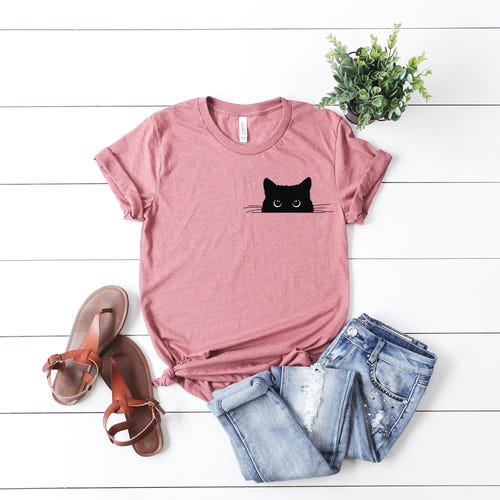 Black Cat Peek T-Shirt, Cute Kitty, Cat Mom Gift