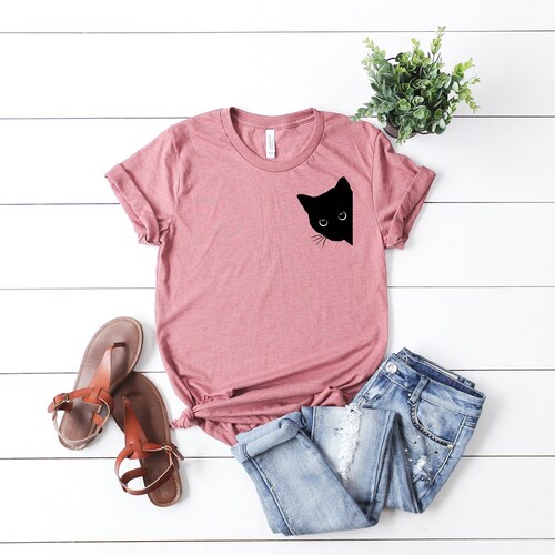 Black Cat Peek T-Shirt, Kitty Tee, Cat Mom Gift
