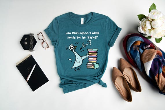 Pigeon 6-7 Reading Shirt, Book Lover Librarian Tee