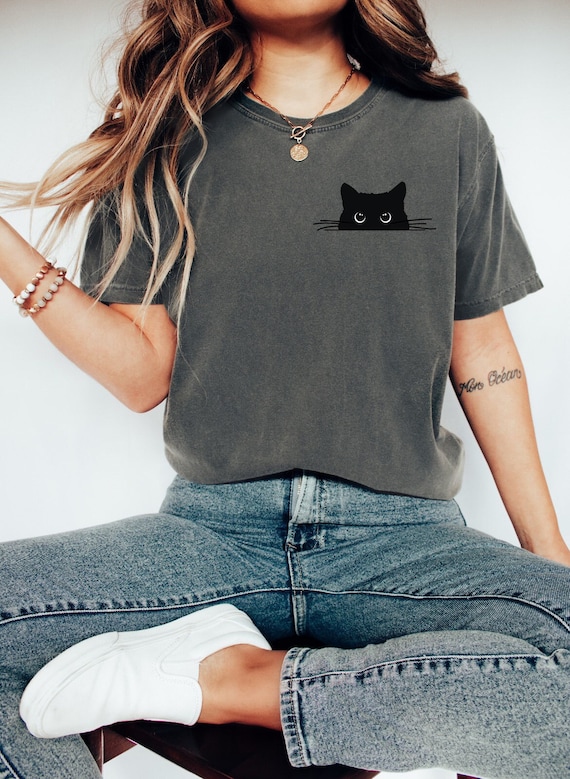 Custom Comfort Colors Black Cat Shirt, Halloween Cat Mom Gift