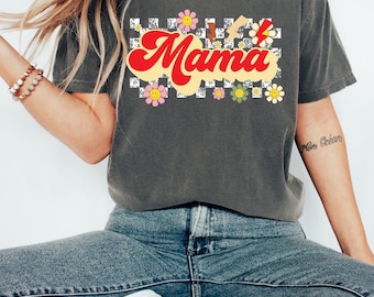 Comfort Colors Checkered Mama T-shirt, Retro Mom Tee