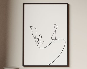 Face line art print, One line art, Minimalist wall art, Abstract wall art, Printable wall art, Digital download, Digital wall art