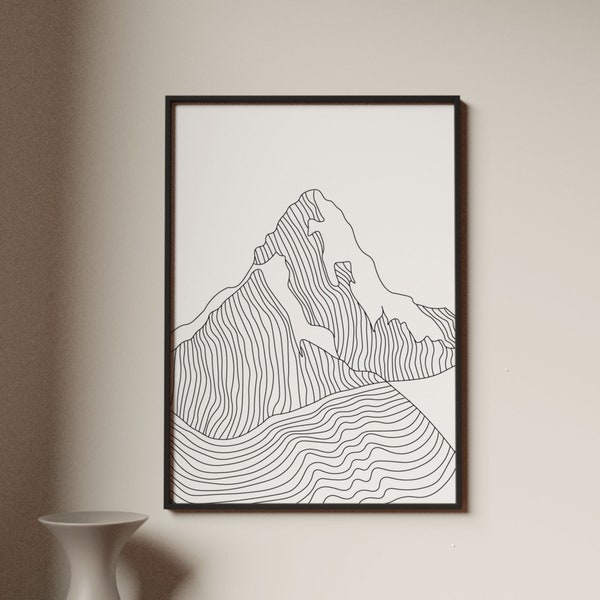 Mountain Line Art Print, Mountain drawing, Mountain print download, Line mountain wall art, Mountain line drawing, Digital Download