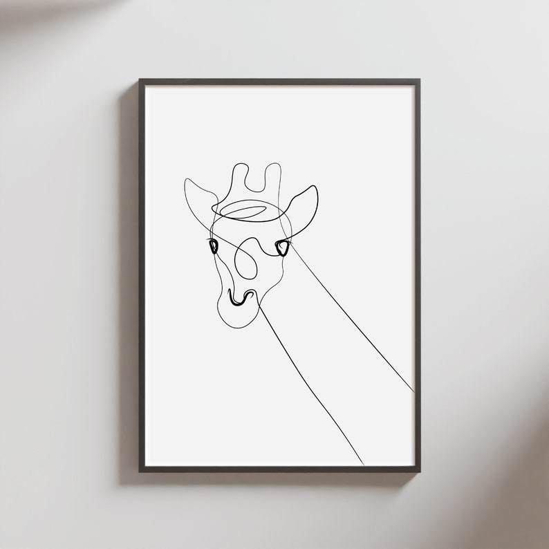 Minimal Outline DIGITAL DOWNLOAD Print Black Lines Safari Sketch Minimalist Animal Drawing Giraffe Line Wall Art Modern Room Decor