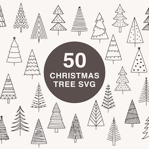 Lot de 50 sapin de Noël SVG, dessin au trait sapin de Noël, arbre de Noël SVG, clipart de sapin de Noël SVG, gribouillages de sapin de Noël, arbre de Noël