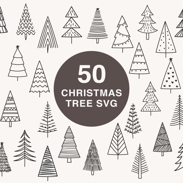50 Christmas Tree SVG Bundle, Christmas Trees SVG, SVG Christmas Tree Clipart, Pine Tree svg, Xmas Tree