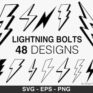Lightning Bolt SVG Bundle, 48 Lightning Bolt designs, PNG, EPS, Lightning Cut File, Electric Bolt, Lightning Bolt Clipart, Commercial Use