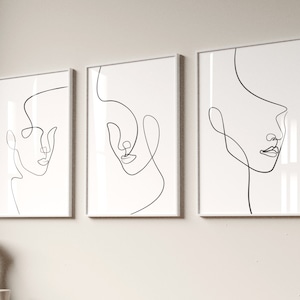 Face Line Art Print Set of 3, One line art, One line drawing, Minimalist line art, Woman line art print, line art digital prints