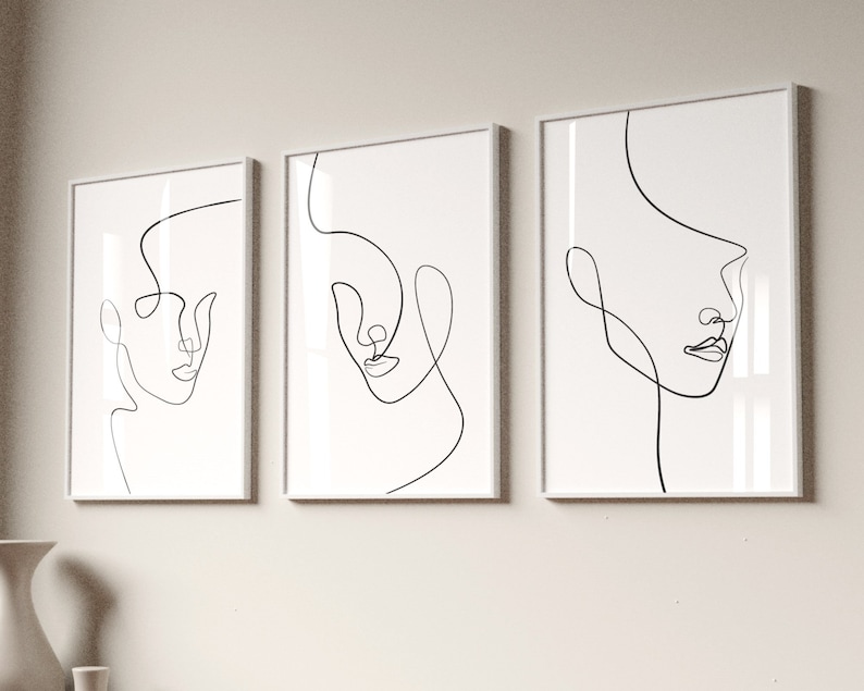 Face Line Art Print Set Of 3 Triptych One Line Art One Line Drawing face-line-art-print-set-of-3-triptych-one-line-art-one-line-drawing