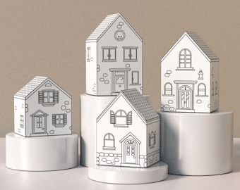 Printable Paper Houses, printable 3D Paper House set, Paper House Model, Instant Download