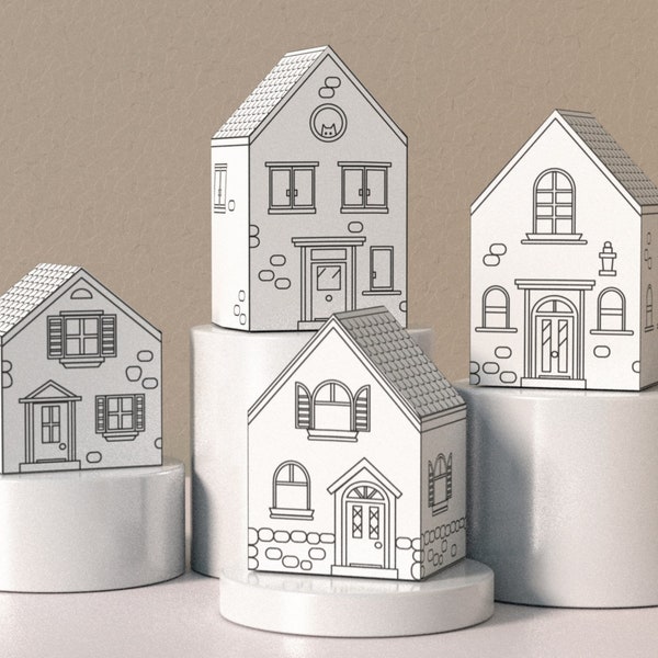 Afdrukbare papieren huizen, afdrukbare 3D-papieren huisset, papieren huismodel, direct downloaden