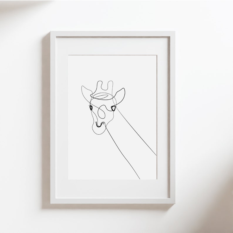 Minimal Outline DIGITAL DOWNLOAD Print Black Lines Safari Sketch Minimalist Animal Drawing Giraffe Line Wall Art Modern Room Decor