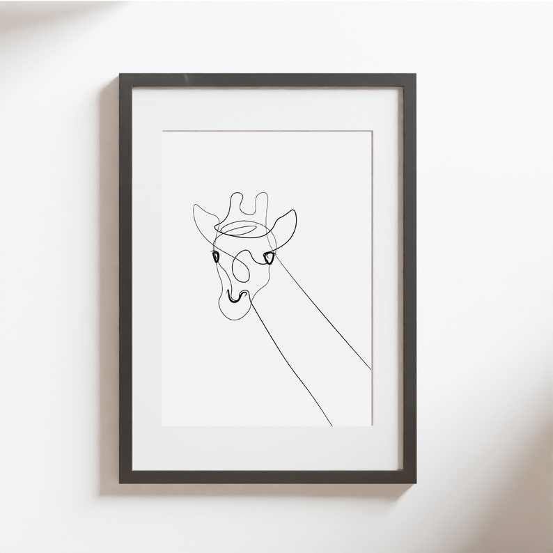 Minimal Outline DIGITAL DOWNLOAD Print Black Lines Safari Sketch Minimalist Animal Drawing Giraffe Line Wall Art Modern Room Decor