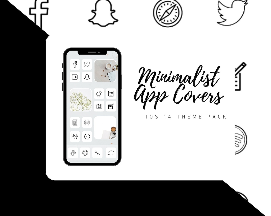 Minimalist App Covers Black & White Simple Aesthetic Etsy