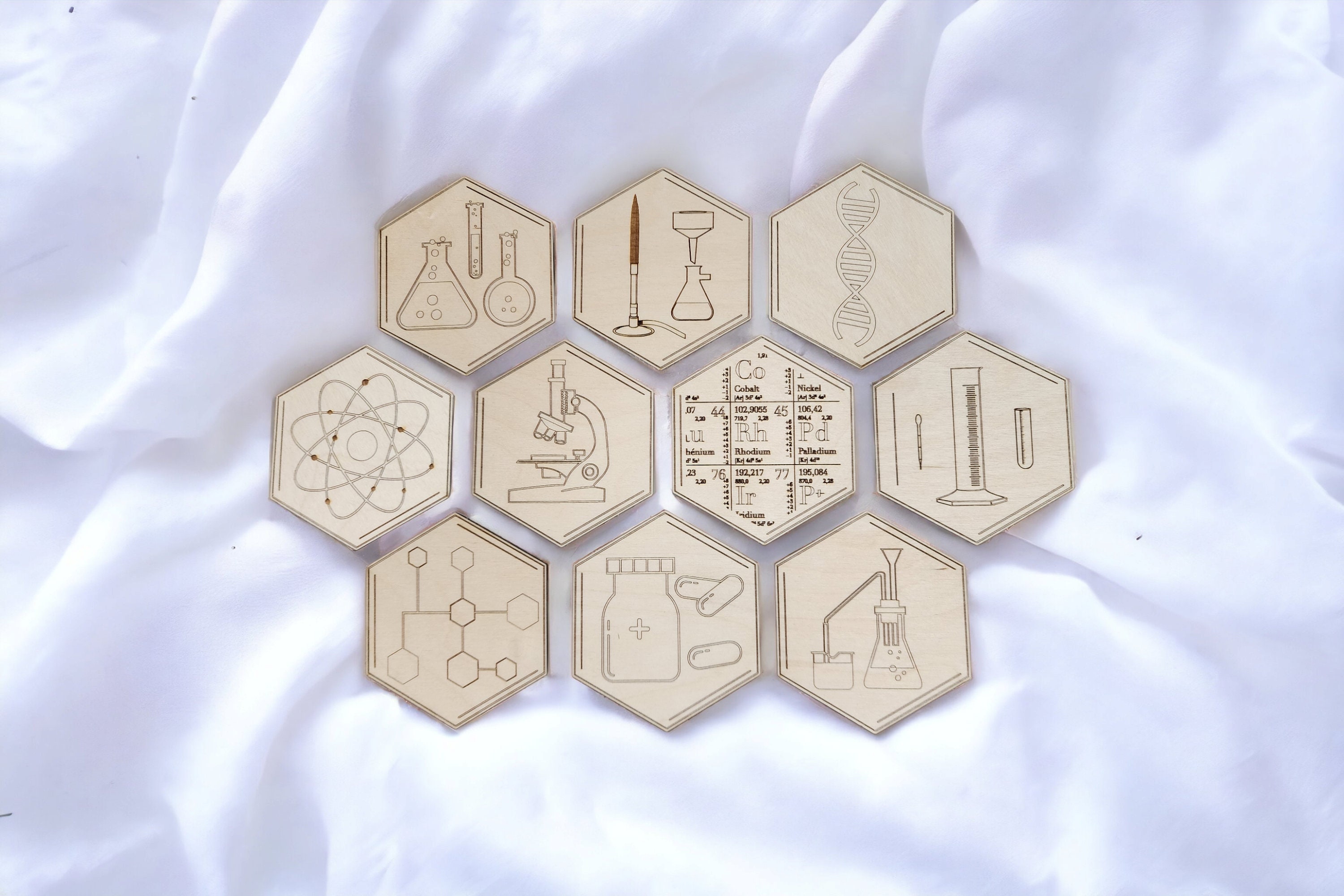Natural Wood and Resin Chemistry Coaster Set of 4 | Science and Chemistry  Gifts