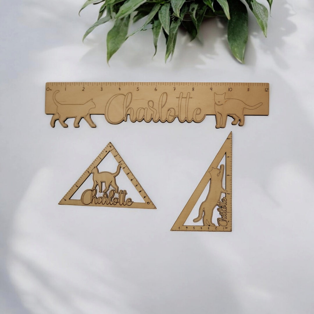 CUSTOM Rulers Set of 3 - Cat Design - Unique Cat Poses Desk or School ...