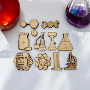 10 Chemistry Fridge Magnets for Chemist Gift, Refrigerator Magnets, Decorative Desk Whiteboard Magnets - 1.75" Wood