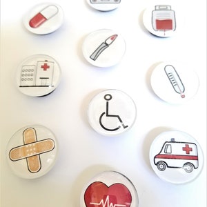 10 Hospital Themed 1&quot; Glass Round Fridge Magnets for Gift, Refrigerator Magnets, Decorative Desk Whiteboard Magnets, One Inch