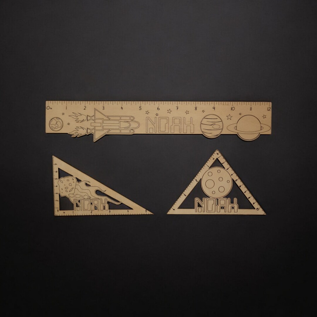 CUSTOM Rulers Set of 3 - Space Design - Unique Spaceship and Planet ...
