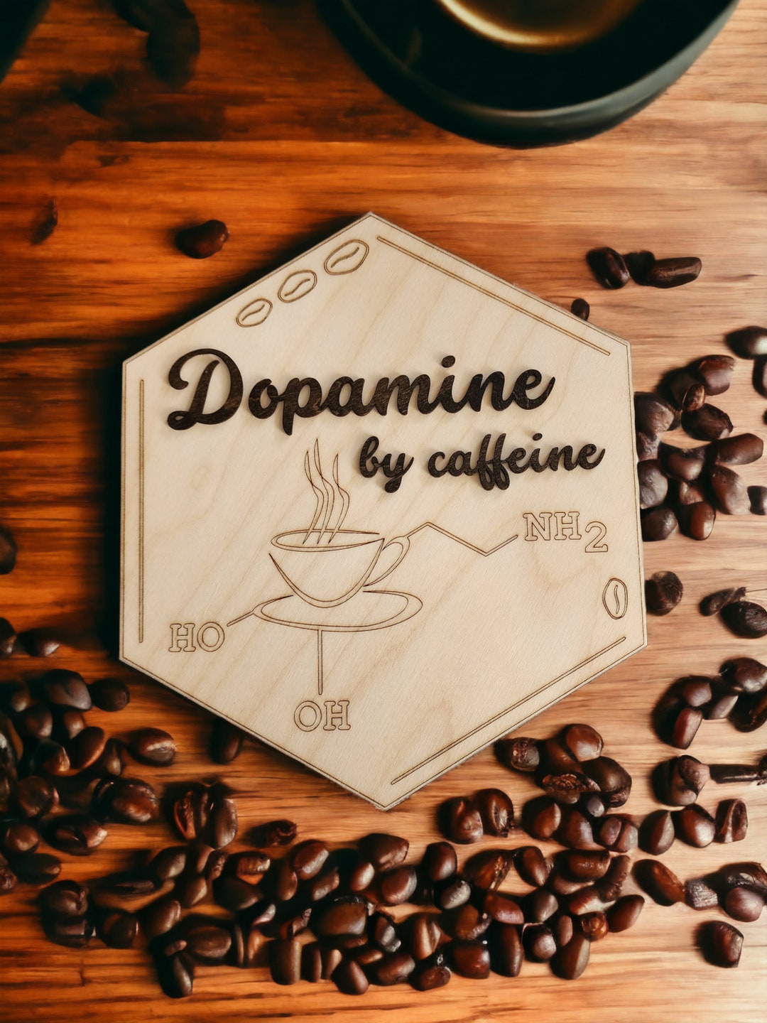 Dopamine by Caffeine Sign, 3D Text, Natural Wood Coffee Decor - Etsy