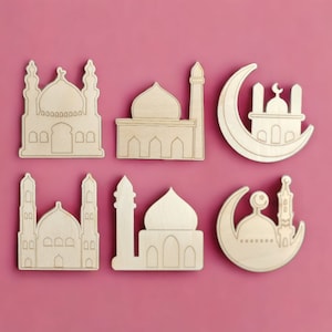 SET of 4&quot; Islamic Masjid Cut-outs on 2mm Wood - Ramadan or Eid Craft, Paint Art, DIY, Group Activity, Mosque