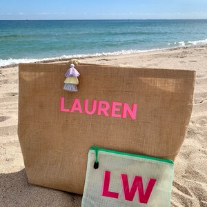 Beach Bundle | Beach Tote Bag | Bridesmaid Beach Tote Bag | Burlap Beach Tote Bag | Personalized Beach Tote Bag | Jute Beach Tote Bag