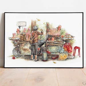 Chan's Roast Chestnut Cart | Hong Kong Watercolor Painting Limited Edition Print