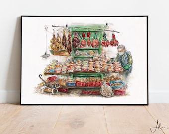 Wong's Dried Foods Stall | Hong Kong Watercolor Painting Limited Edition Print