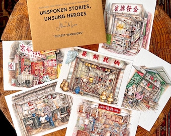 Postcard Set of 6 | &quot;Sunset Warriors&quot; | Unspoken Stories, Unsung Heroes of Hong Kong | Watercolor Urban Sketching