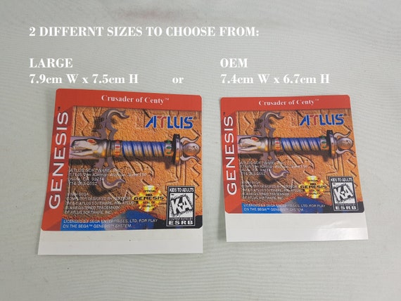 CRUSADER of CENTY SEGA Sega Genesis Replacement Label game ...