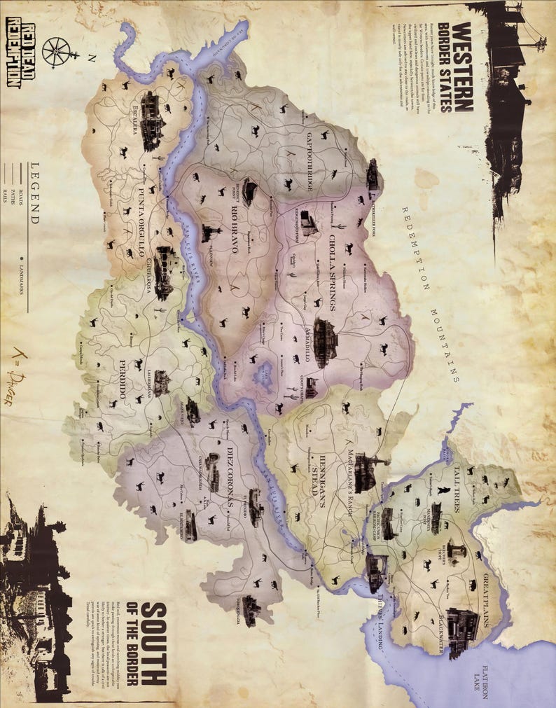 Red Dead Redemption Map Custom 11 X 14 pristine or Ruined - Etsy