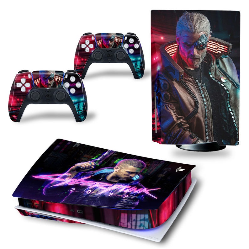 PS5 skins Cyberpunk 2077 theme vinyl decal cover for Sony Playstation 5 Package include skins of 1 console 2 controllers