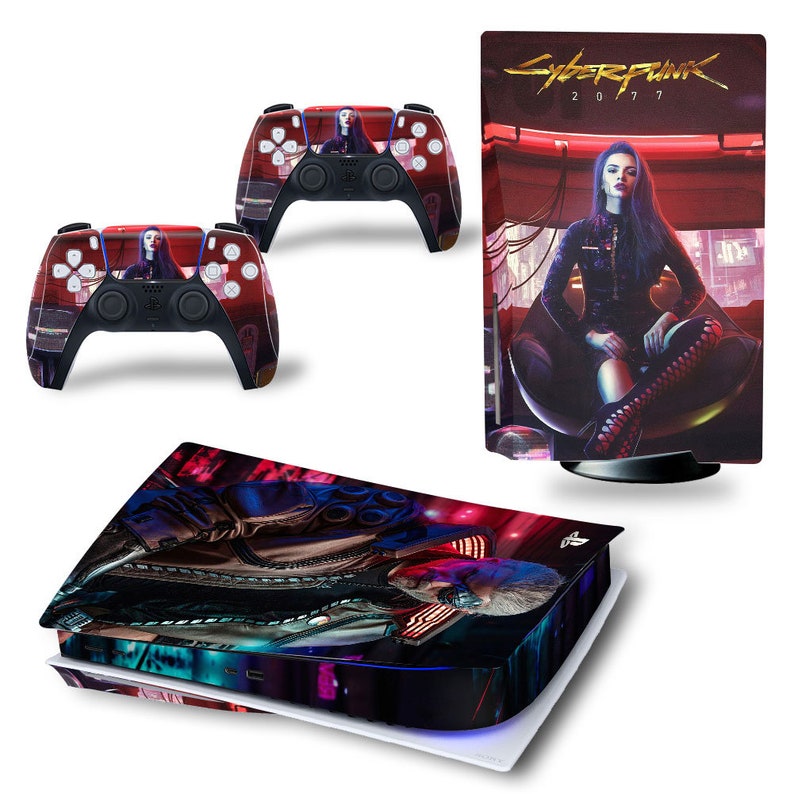 PS5 skins Cyberpunk 2077 theme vinyl decal cover for Sony Playstation 5 Package include skins of 1 console 2 controllers