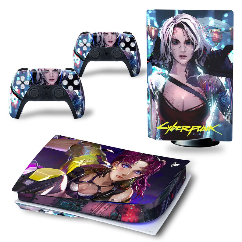 PS5 skins Cyberpunk 2077 theme vinyl decal cover for Sony Playstation 5 Package include skins of 1 console 2 controllers