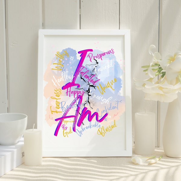 I am motivational spiritual digital download, digital print, wall art, trendy wall art, digitals, Bible scripture, inspirational art