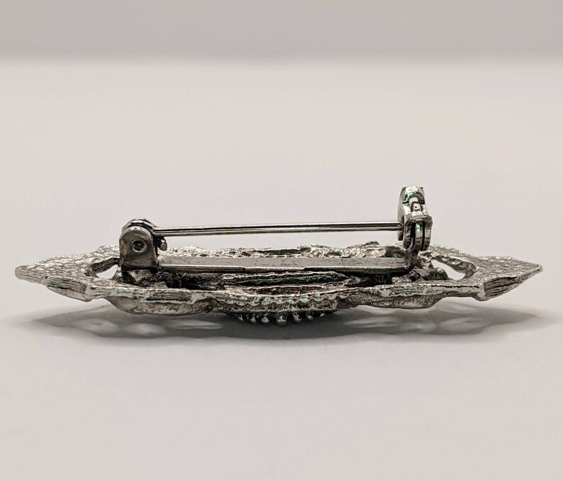 Vintage Victorian Inspired Silver Tone Rhinestone Black Stone Bar Brooch Pin