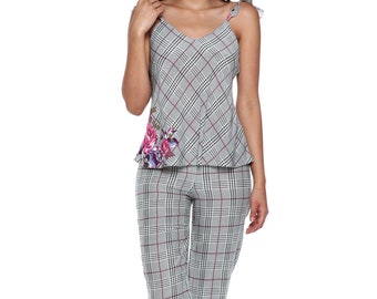 Cotton floral pajama set, top or shirt and pants