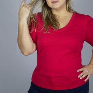 Essential Plus Size V-Neck Cotton Shirt - Short Sleeve