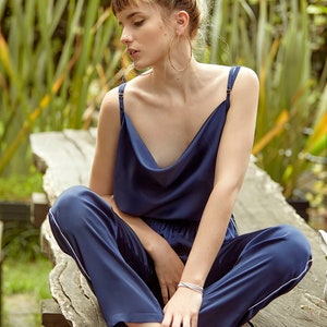 Silk Pajama Set: Effortlessly Chic Loungewear Blue