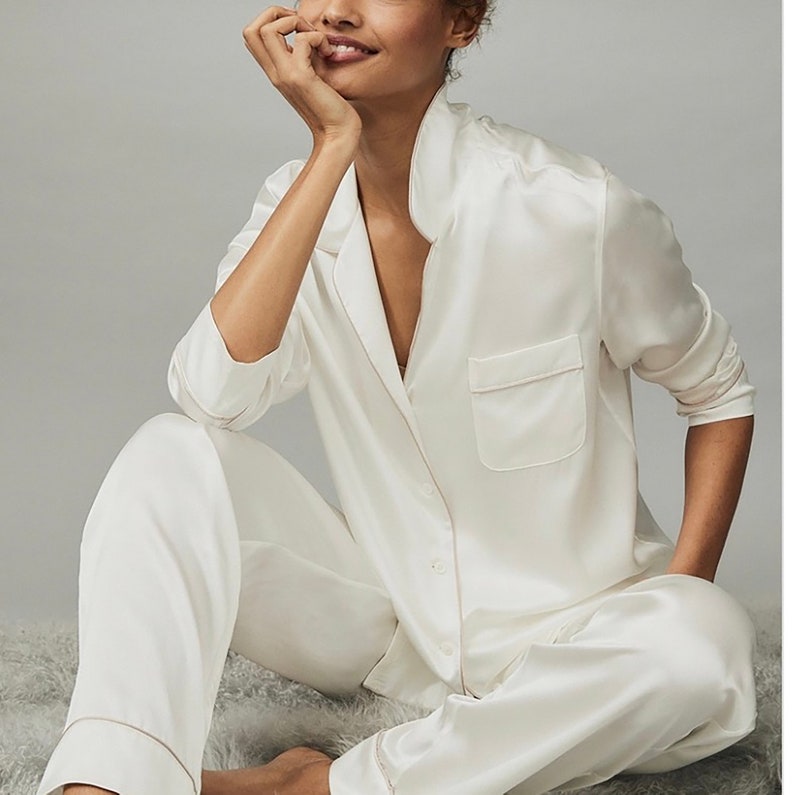 Classic Button Shirt Pajama Set: White