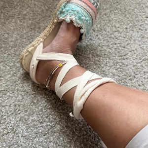 Espadrilles, handmade in fabric, cotton, thread and stones