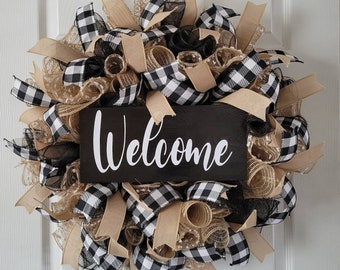 Everyday Wreath, Welcome Wreath, Farmhouse Wreath, Buffalo Check Wreath, All Year Round Wreath, Front Door wreath