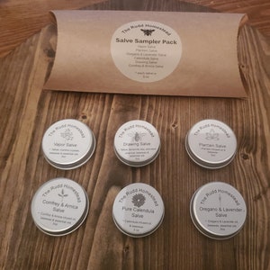 Handcrafted Salve Sampler Pack| Soothe Your Skin | Organic | Everything Salve | All Natural Herbal Balms | High Potency | Gift Set | 6 piece