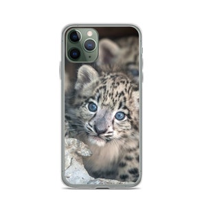 Coque pour iPhone bébé léopard des neiges, iPhone 15, 14, 13, 12 Pro Max, iPhone 11 Pro Max, iPhone 12 Mini, iPhone XR, X, XS, iPhone 7 8