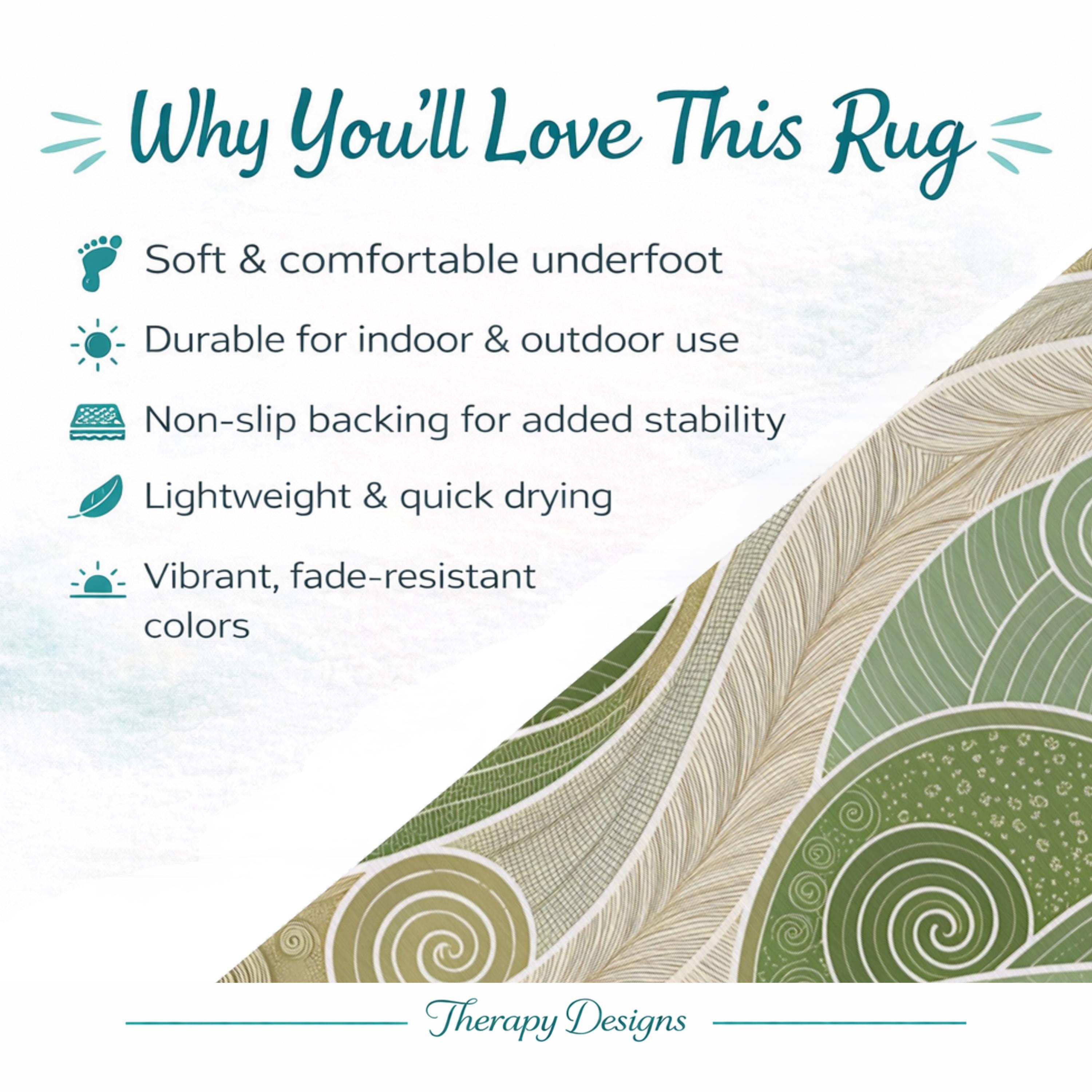 Moss Green and Tan Boho Outdoor Rug | Swirling Wave Pattern, Patio Mat ...