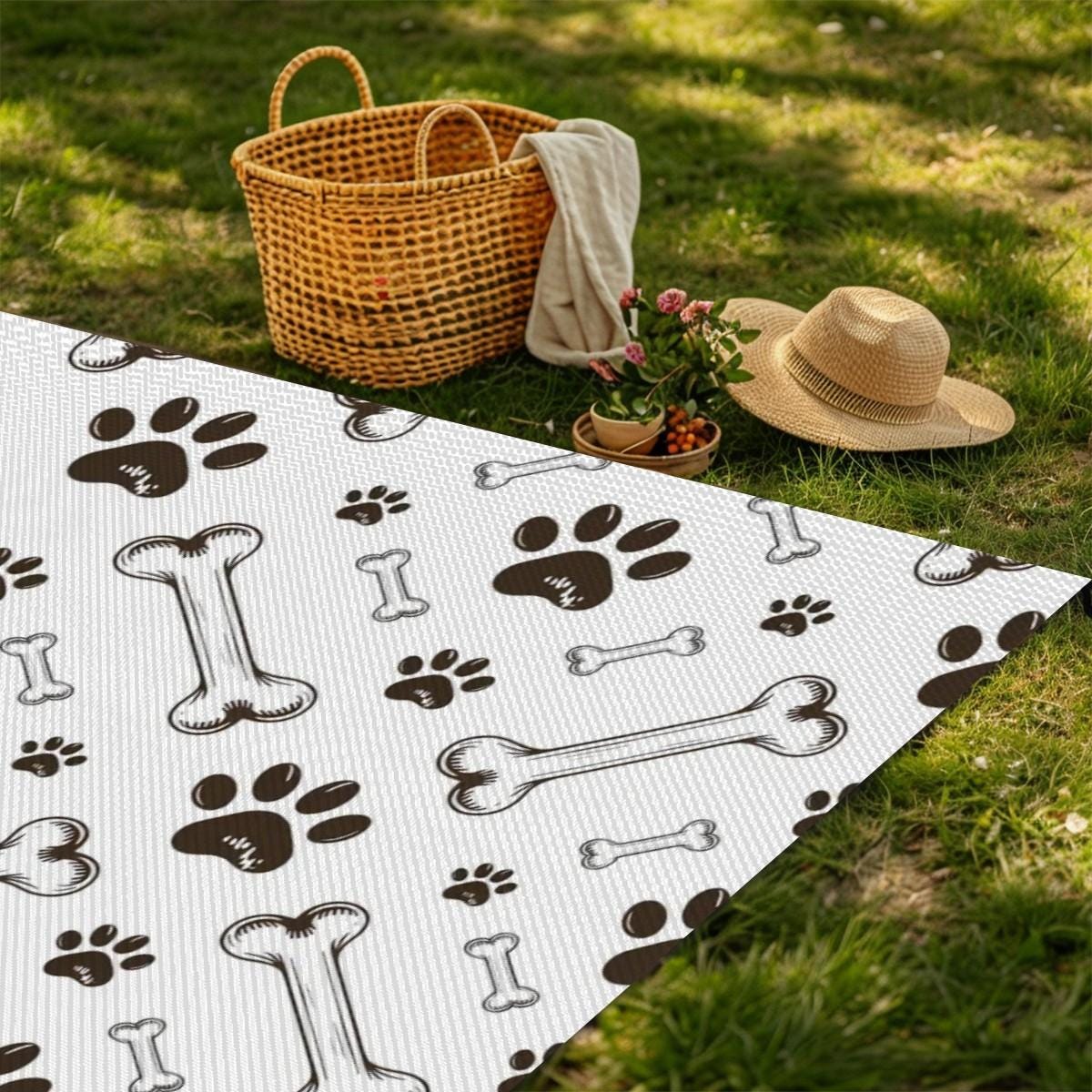 Dog Paw Print Outdoor Patio Rug – Waterproof Plastic Straw Mat for ...