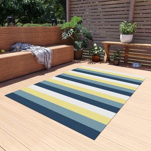 Outdoor Rug, Patio Decor, Indoor/Outdoor Mat, Garden Rug, Summer Home Accessory, Coastal Vibes, Striped Patio Rug, Housewarming Gift