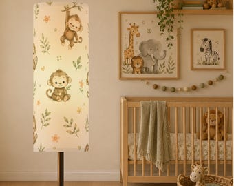 Baby Monkey Nursery Floor Lamp, Safari Animal Lamp for Nursery, Jungle Baby Room Decor, Cute Monkey Lamp, Neutral Boho Nursery Lighting